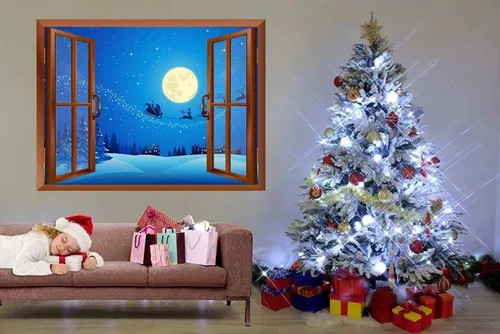 Miniatura 2 de wall26 Vinilo adhesivo de pared con diseño de Papá Noel y renos en la noche de luna llena, autoadhesivo, extraíble, para ventana, 24 x 32 pulgadas