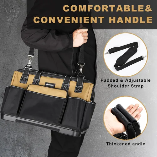 Miniatura 4 de Bolsa de herramientas grande de 20 pulgadas para hombres, resistente, bolsa de taladro, organizador de bolsa de herramientas, boca ancha