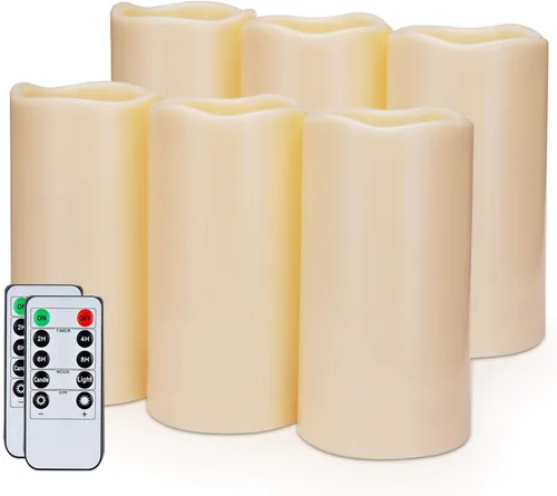 Amagic Velas sin llama impermeables de 3" x 6" para exteriores, velas que funcionan con pilas con control remoto y temporizador, vela de pilar LED