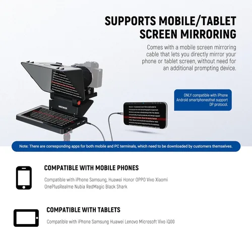 Miniatura 7 de NEEWER Teleprompter 2 en 1 de 11 pulgadas con monitor para Windows MacOS, compatible con duplicación de pantalla, indicador portátil para cámara