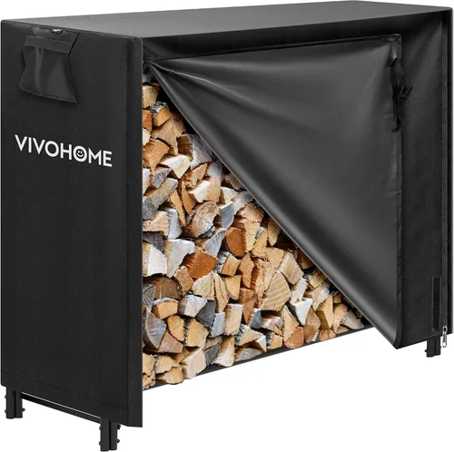 Miniatura 10 de VIVOHOME - Juego de estante y cubierta para leña resistente para interiores y exteriores de 6 pies, color negro
