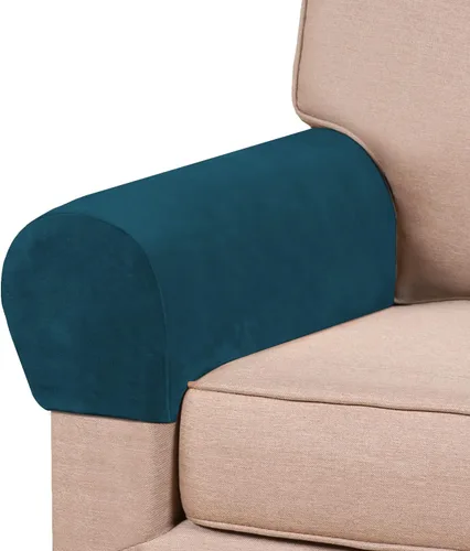 Miniatura 14 de PrinceDeco 4 Pack Thick Velvet Stretch Armrest Covers for Chairs and Sofas - Non Slip, Brown