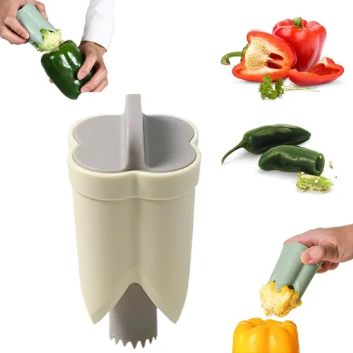 Descorazonador Removedor de Semillas de Pimiento, Cortador de Pimiento Morrón 2 en 1, Herramienta Removedora de Semillas de Pimiento Descorazonador,