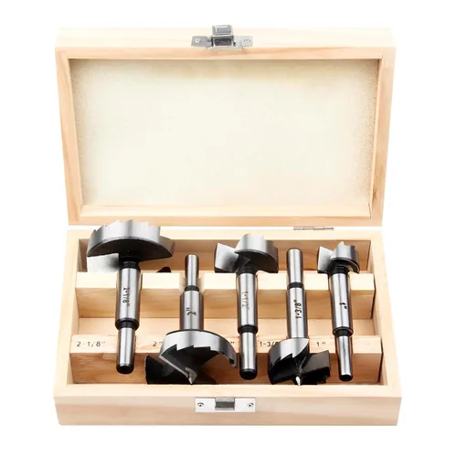 HPHOPE Juego de Brocas Forstner de 5 Piezas - Brocas Forstner para Madera, Perforación de Madera con Vástago Redondo, Accesorios de Taladro, Tamaños