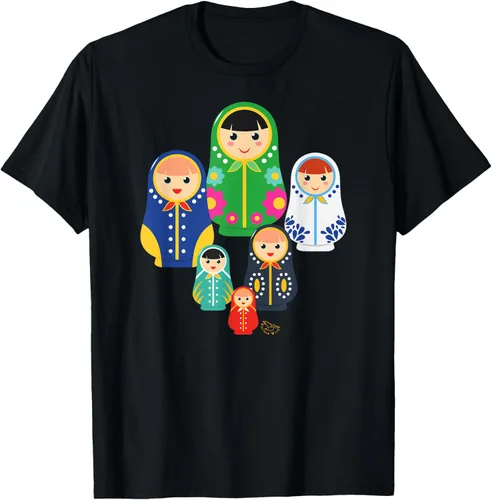 Matryoshka Russian Nesting Dolls, Rusia - Camiseta de regalo, Azul / Patchwork, S