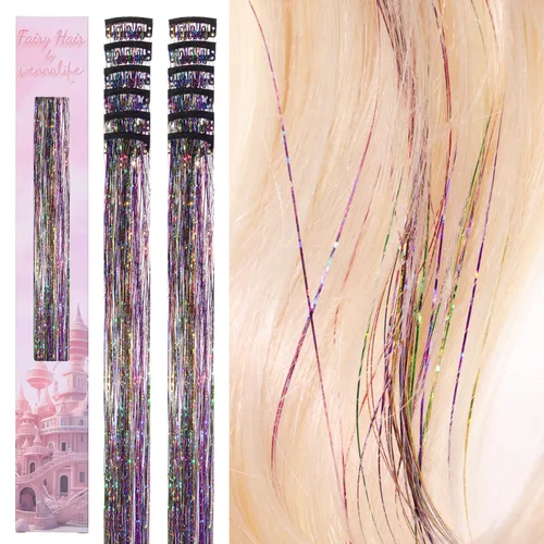Miniatura 20 de Wennalife 12 piezas de extensiones de cabello azul con clip, extensiones de cabello con clip de colores para niños, pinzas de cabello arcoíris