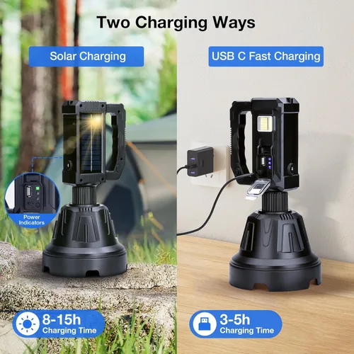 Miniatura 3 de Foco Solar Recargable de 3,000,000 Lúmenes de Alto Brillo, Focos LED Súper Brillantes para Exteriores, Linterna de Mano de Largo Alcance con 6