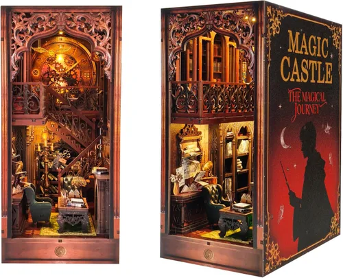 Miniatura 10 de OZJAY Kit de rincón de libros, rompecabezas de madera 3D para adultos, decoración de casa pequeña, kits de manualidades para familiares amigos