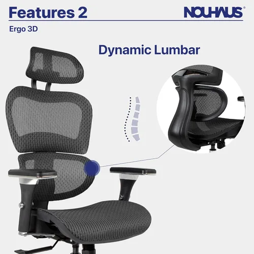 Miniatura 8 de Nouhaus Ergo3D - Silla ergonómica de oficina con soporte lumbar de malla con reposabrazos ajustable 4D, reposacabezas y ruedas ajustables, respaldo