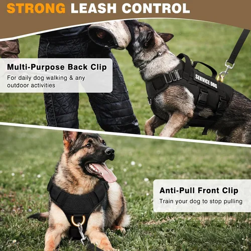 Miniatura 4 de WINSEE - Arnés tipo chaleco para perro de servicio para perro mediano, chaleco táctico MOLLE con 10 parches para mascotas, arnés resistente sin