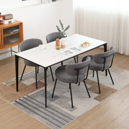 Miniatura 11 de DYHOME Juego de 2 sillas de comedor grises, modernas sillas tapizadas de sherpa boucle de mediados de siglo con cojines de 3.94 pulgadas y patas
