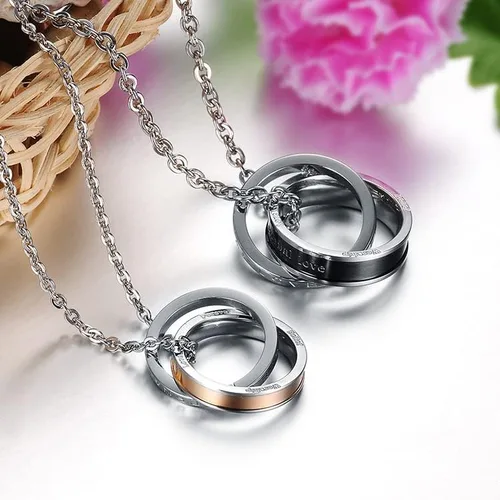 Miniatura 5 de Sparklejewel Collares personalizados para parejas, para él y ella, juego de collar a juego para pareja, grabado de acero inoxidable, anillo