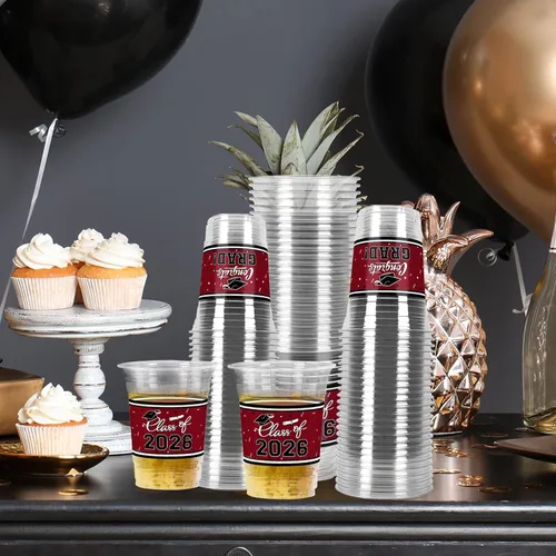 Miniatura 3 de Gatherfun Celebración de la clase de 2026 – 100 vasos de plástico de graduación granate de 16 onzas para vasos resistentes y duraderos para fiestas