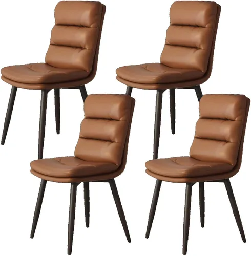 Miniatura 20 de Upholstered Dining Chairs Set of 4, Leather Kitchen Chair with Metal Legs, Dining Room Kitchen Chair with Back for Brown