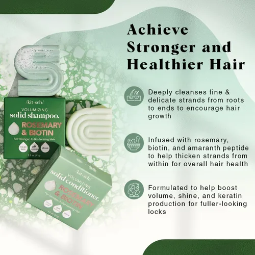 Miniatura 3 de Kitsch Rosemary & Biotin Champú y acondicionador para el crecimiento del cabello – Fortalecimiento, espesante y voluminizador Barra de champú