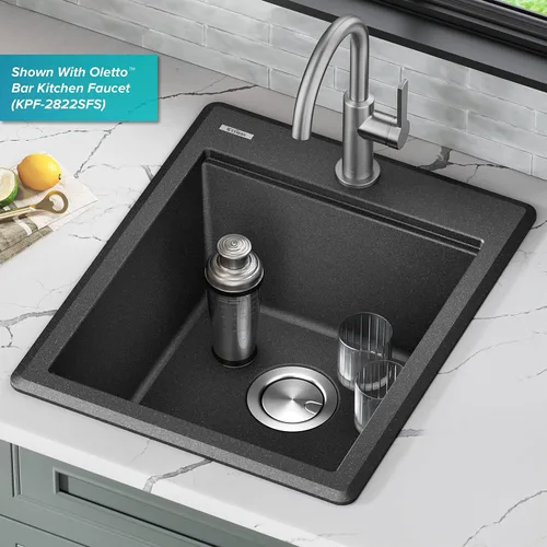 Miniatura 13 de KRAUS Bellucci KGTW12-18MBL - Fregadero de cocina de estación de trabajo de granito, 46 cm, montaje directo, cuenco individual, montaje superior