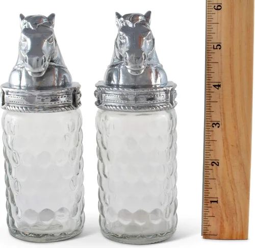 Miniatura 6 de Arthur Court Patrón de caballo S/P con aluminio con tapa ecuestre pulida a mano de calidad artesanal para sal y pimienta de vidrio grande, 6