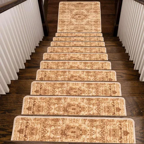 Miniatura 9 de Benissimo, Alfombras antideslizantes para peldaños de escalera, juego de 13 (9 x 32 pulgadas), para peldaños de madera de interior, diseño impreso