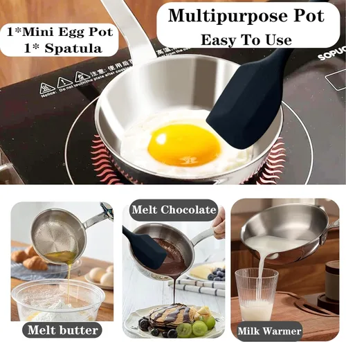 Miniatura 6 de Mini sartén para huevos, sartén para tortilla de acero inoxidable 304, sartén para salsa de 5.1 pulgadas, mini sartén para calentar mantequilla