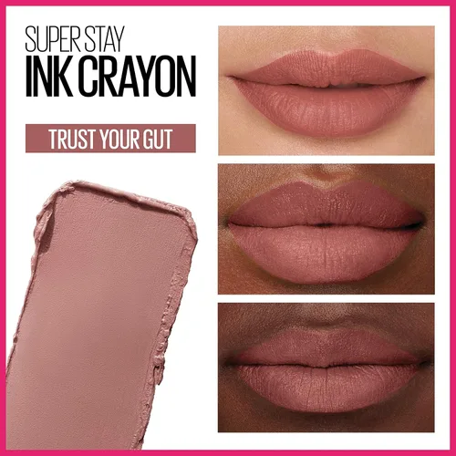 Miniatura 3 de Maquillaje de lápiz labial Maybelline Super Stay Ink Crayon, lápiz labial mate con punta de precisión con sacapuntas integrado, larga duración de 10