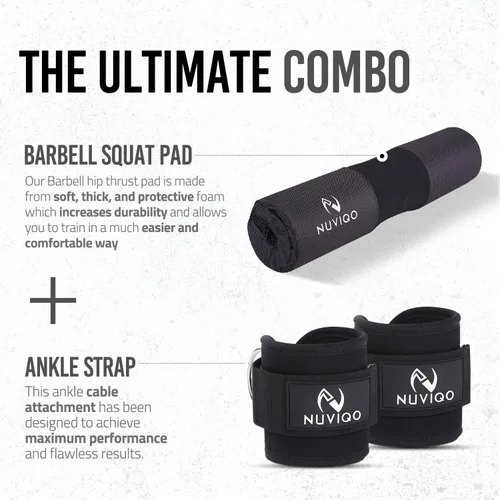 Miniatura 2 de Almohadilla para Barra y 2 Correas de Tobillo para Máquina de Cable - Accesorios de Gimnasio para Mujeres y Hombres - Perfecta para Patadas