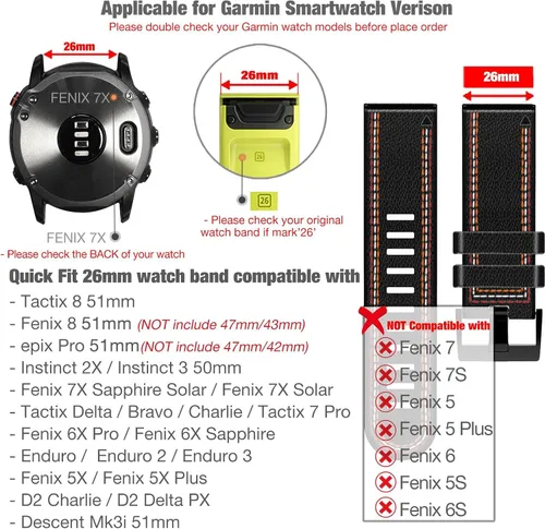Miniatura 3 de Abanen Correas de reloj de ajuste rápido para Garmin Feinx 8/epix Pro/Tactix 8 (2.008 in), fibra de cuero con costuras de forro de silicona, correa