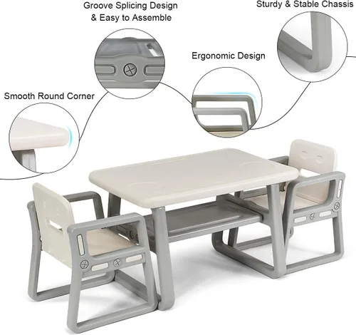 Miniatura 4 de Costzon Juego de mesa y silla para niños, mesa de actividades para niños y 2 sillas con estante de almacenamiento para artes infantiles