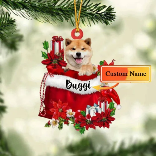 Miniatura 145 de Perro Akita Inu personalizado en bolsa de regalo, adorno de Navidad, nombre personalizado, regalo para amantes de los perros, familia, Navidad
