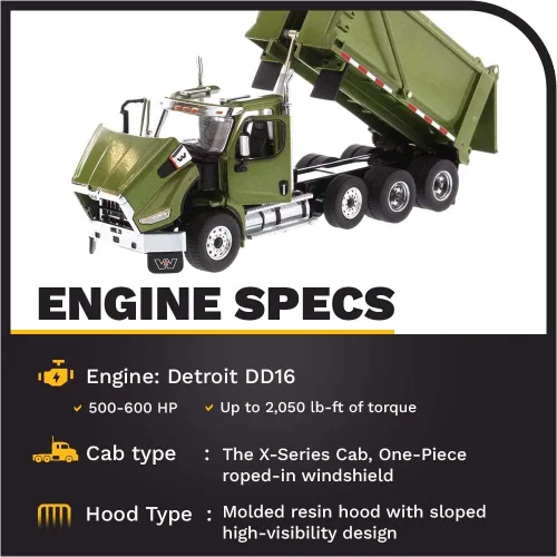Miniatura 3 de 1:50 Western Star Tándem con eje empujador y carrocerías buey vertedero de estampida – Capó de apertura, motor diesel Detroit, puertas de apertura