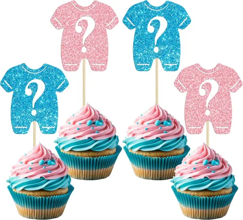 Miniatura 16 de Gyufise 24 piezas de decoración de cupcakes para niños o niñas, tutús para retoque de género, decoración de rugby para fiesta de revelación
