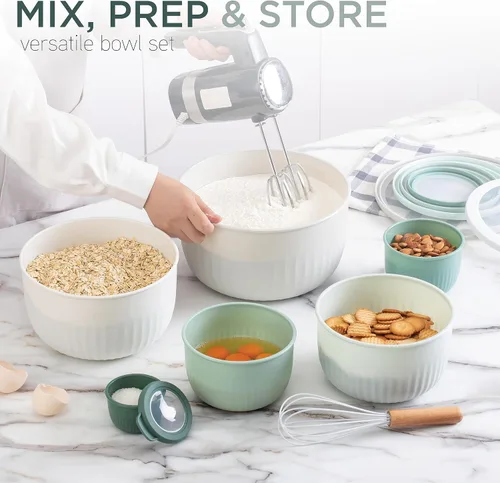 Miniatura 106 de COOK WITH COLOR Tazones de preparación con tapas - Juego de tazones pequeños de mezcla de plástico anchos y profundos anidables con tapas, juego