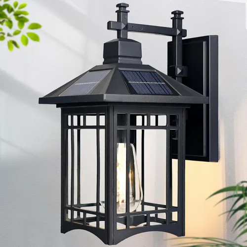 Miniatura 7 de Lámpara solar de pared para exteriores, accesorios de iluminación exterior, moderna lámpara exterior negra con pantalla de vidrio transparente