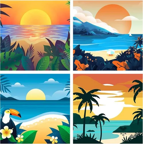 AOSGEDY Paquete de 4 pinturas por números para adultos y niños principiantes, pintura acrílica DIY de paisaje-playa, kit de pintura por números