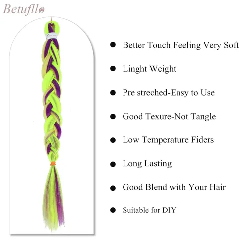 Miniatura 3 de Extensiones de cabello trenzado preestirado colorido, 3 colores, mezcla de cabello trenzado para niñas, 26 pulgadas, 3 paquetes