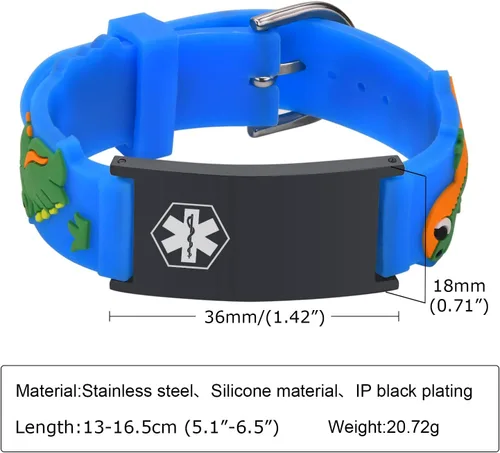 Miniatura 2 de Pulsera de Identificación Médica Personalizada para Niños - Pulsera de Identificación de Silicona Linda para Autismo Alergia Convulsiones