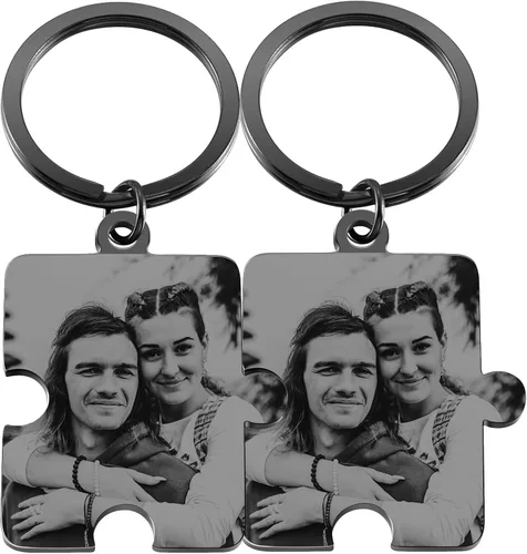 PiercingJ Llavero de calendario de fotos personalizado a juego para parejas amigos día de San Valentín 1 unidad2 llaveros