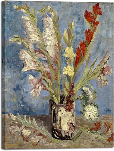 Miniatura 10 de Wieco Art Jarrón con gladiolos y asteres de China por Van Gogh Famosas pinturas al óleo Reproducción de pinturas al óleo modernas florales Giclée