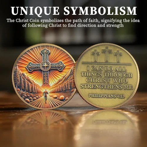 Miniatura 3 de 5 monedas de desafío cristiano de Filipenses 4:13 – Ficha religiosa de camino de fe con versículo de la Biblia – I Can Do All Things Through Christ