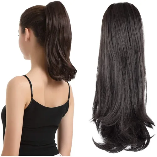 Miniatura 19 de BARSDAR Extensiones de cola de caballo con clip de garra, extensiones de cabello corto ondulado negro de 14 pulgadas para mujer, extensiones