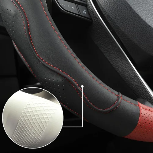 Miniatura 4 de West Llama Funda personalizada para volante de automóvil con textura 3D para Dodge RAM 1500 2500 3500, 15.5-16 pulgadas (negro + rojo, tamaño grande)