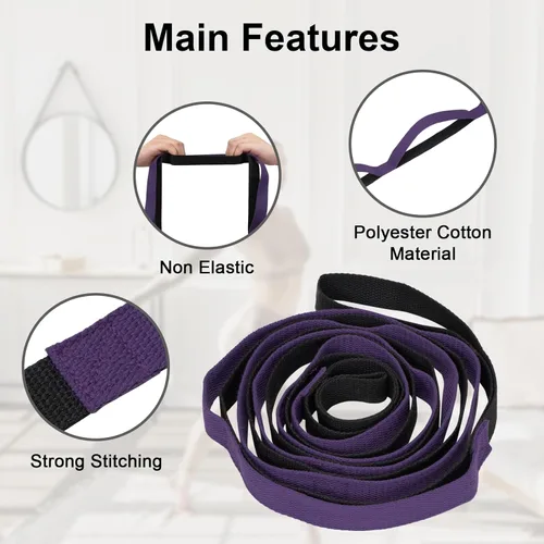 Miniatura 3 de Amrules Yoga Strap for Stretching with 10 Loops Inelastic Soft Polyester Cotton Stretch Out Band for Exercise, Yoga, Pilates and Dance for Men and