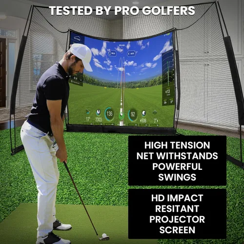 Miniatura 3 de Simuladores de golf para el hogar, red de golf de 11 x 8 pies con pantalla de impacto de simulador y tela objetivo, red de golf portátil resistente
