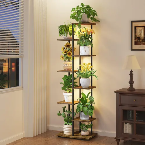 Miniatura 14 de iDavosic.ly Soporte para plantas con luz de cultivo para interiores y exteriores, estante de flores de metal de 4 niveles para macetas grandes