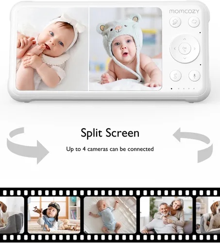 Miniatura 3 de Momcozy Monitor de bebé con 2 cámaras de 5 pulgadas, 1080P, pantalla dividida, video, monitor de bebé con cámara y audio, sin WiFi para seguridad