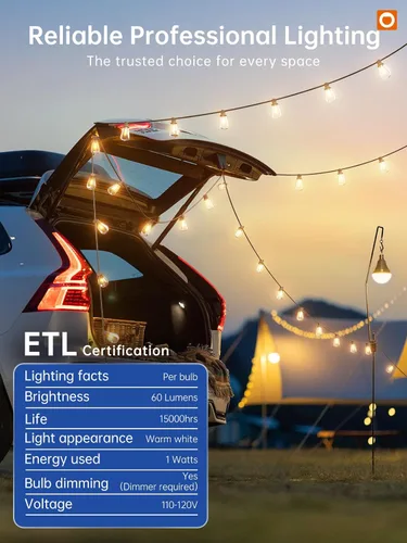 Miniatura 5 de addlon Tira de luces LED de 25 pies, resistente al agua con 8+1 bombillas LED inastillables (no solar), luz de patio, conectable y resistente al