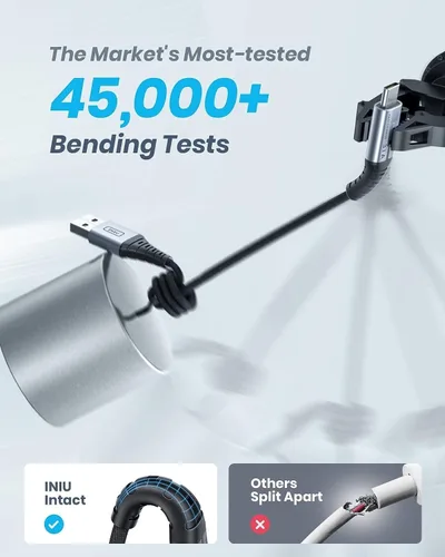 Miniatura 8 de Cable Cargador INIU USB C 6.6 pies, Cable de Carga Rápida USB A a Tipo C 3.1A, Cordón de Datos USB-C Trenzado de Aleación de Zinc para iPhone 15 Pro