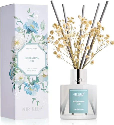 Miniatura 51 de Airkeep Juego de difusor de junco, 3.38 onzas líquidas (3.4 fl oz), difusor de aceite de niebla marina y sal marina con 8 varillas de caña, difusor