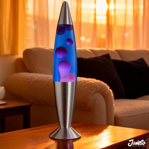 Miniatura 6 de Jambo - Preciosa lámpara de movimiento líquido de 16 pulgadas - Entretenimiento para niños y adultos - Azul con cera fucsia/morada, 16 pulgadas