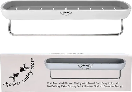 Miniatura 3 de Organizador de ducha - Montado en la pared - con toallero - Autoadhesivo extra fuerte - Sin taladrar - Fácil drenaje - Elegante y ahorro de espacio