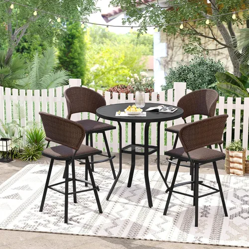 Miniatura 9 de VICLLAX Juego de barra de patio al aire libre de 3 piezas, mesa redonda de altura con agujero para sombrilla y 2 sillas de textileno para césped